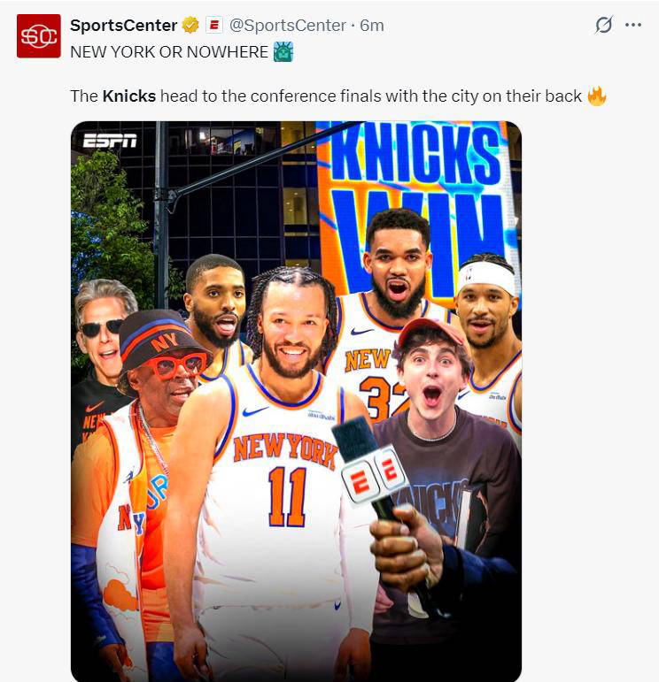 纽约尼克斯晋级东部决赛 引发全美热议